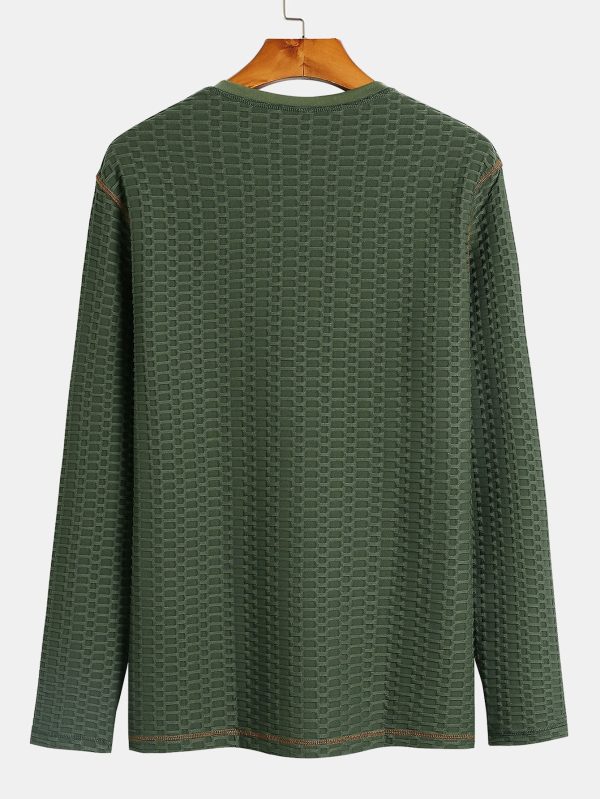 Long Sleeve Muscle Fit Knitted Textured Henley Shirt