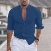 Men's Linen Solid Color Casual Stand Collar Long Sleeve Shirt