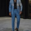 Fashion Colorblock Plaid Lapel Collar Button Blazer & Pants 2Pcs Set
