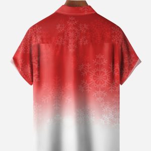 Christmas Santa Surfing Chest Pocket Short Sleeve Shirt