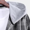 Curved Hem Contrast Hooded Plaid Shirts