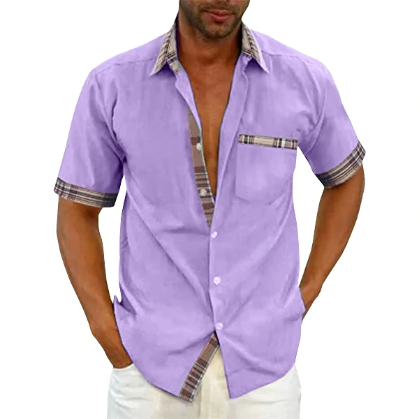 EvalonrealmTM Men's Casual Plaid Collar Button Summer Shirt