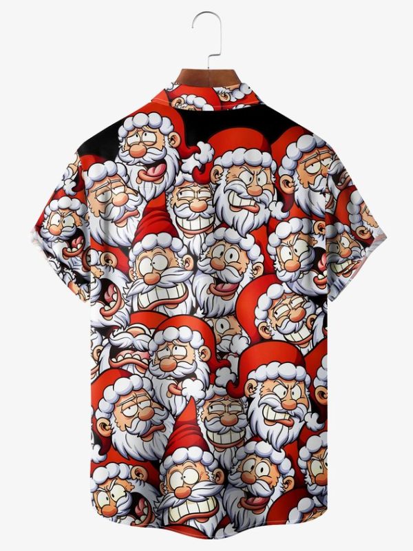 4a42c1526e0de2e8cae0bce6b07aabfc1710685fecff3bdbdb1d2b091784c10c.jpg Christmas Santa Claus Chest Pocket Short Sleeve Casual Shirt