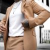 Casual Plain Notch Lapel Button Pockets Blazer & Pants 2Pcs Set