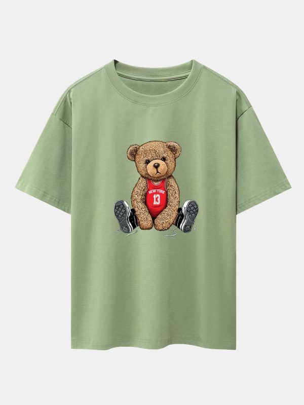 New York Bear Print Drop Shoulder Oversize T-Shirt