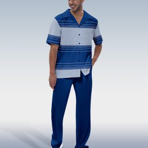 4cfdf793bcdb27e59c80b9af98f45e79fe05417b1ced92e22f444435c1cd1b5d.jpg Suitmens Men's Navy Blue Line Short Sleeve Walking Suit