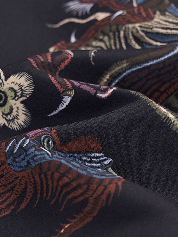 Dragon Floral Print Button Up Shirt & Dragon Print Swim Shorts