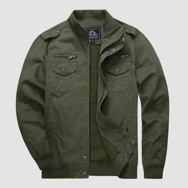 Men's Casual Jacket Lightweight Tactical Cargo Jackets Stand Collar Combat Jacket