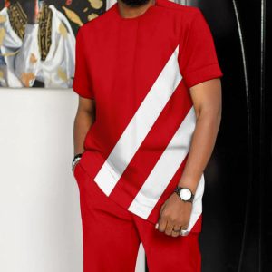 Suitmens Men's Casual Diagonal Stripe Shorts Set 06