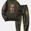 Robot Bear Print Raglan Sleeves Sweatshirt & Jogger Pants