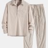 Long Sleeve Polo Collar Corduroy Shirt & Straight Leg Corduroy Pants