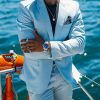 Elegant Plain Notch Lapel One Button Blazer & Pants 2Pcs Set