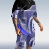 Men's Fashion 3D Printing Short Sleeve Two-Piece Suit 3 Colors