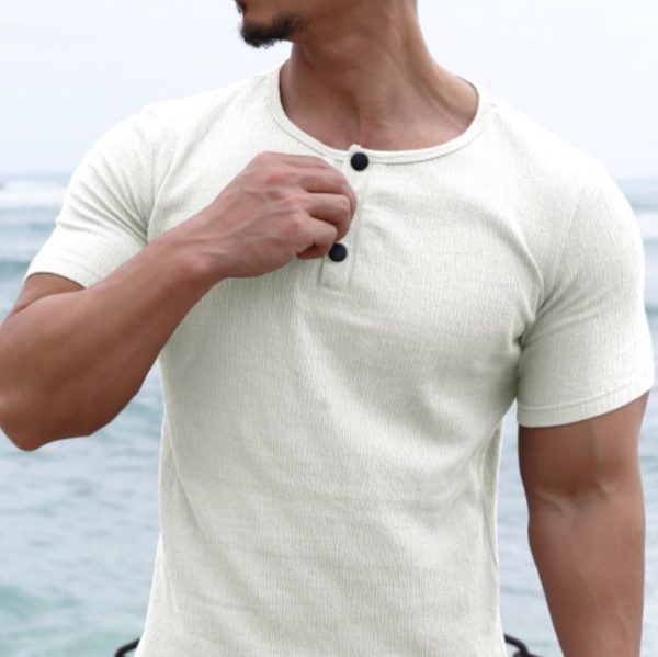 5306d3657e031e754e3283b02f2fb046a94dc2a1536e8fde37de602d1a1ea198.jpg Men's Spring & Summer Henley Slim Fit Crewneck T-Shirt