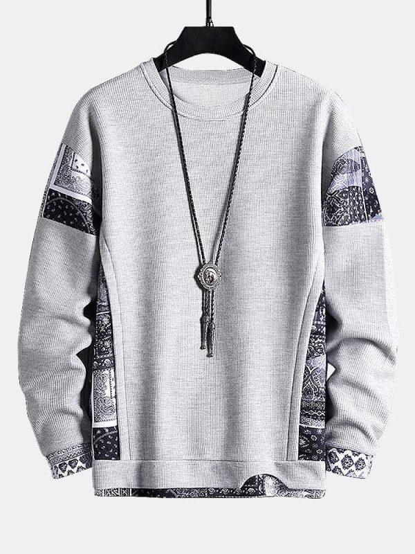 Paisley Print Panel Waffle Sweatshirt & Waffle Jogger Pants