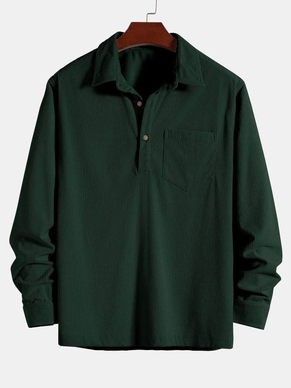 Long Sleeve Polo Collar Corduroy Shirt & Shorts