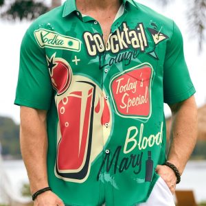 Cocktail Chest Pocket Short Sleeve Hawaiian Shirt
