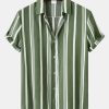 Stripe Print Button Up Shirt & Swim Shorts