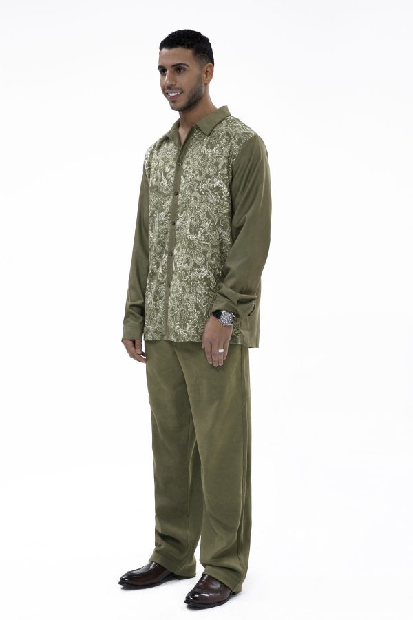 5a120da2f35e9131fab5ca778b3cd817e5544b40c2469e0c0b8cc9420d31c2d3.jpg Suitmens Long Sleeve Trousers Green Cashew Blossom Two-Piece Walking Set