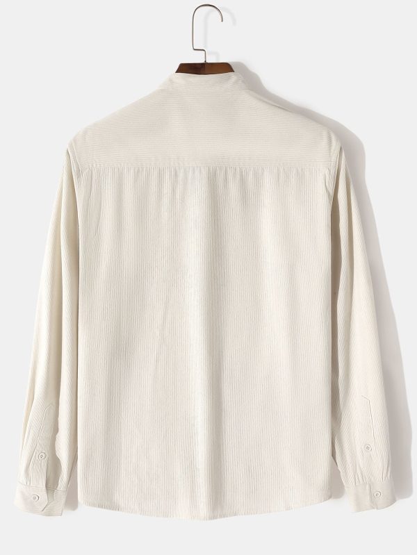 Long Sleeve Stand Collar Corduroy Shirt