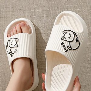 Women Cartoon Graphic Single Band Slides, Fashion Summer EVA Slides