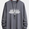 Long Sleeve Slogan Print Cotton T-Shirt