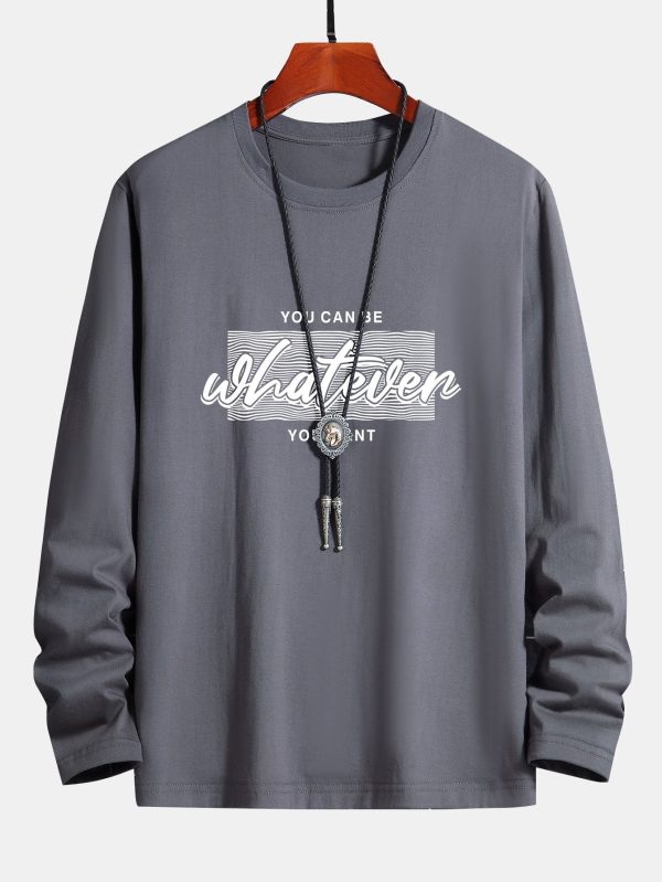 Long Sleeve Slogan Print Cotton T-Shirt