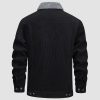 Men's Corduroy Jacket Sherpa Lined Cargo Jackets Cotton Turn Down Collar Winter Warm Casual Work Coat with 5 Pockets