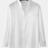 Long Sleeved Linen Look Stand Collar Shirt & Straight Leg Linen Pants