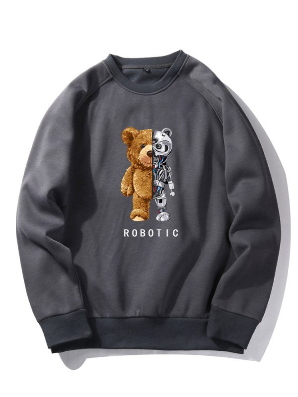 Robot Bear Print Raglan Sleeves Sweatshirt & Jogger Pants
