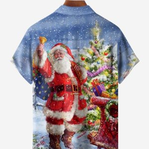Christmas Santa Chest Pocket Short Sleeve Casual Shirt
