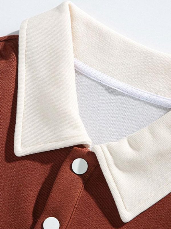 Relax Fit Color Block Patchwork Polo Sweatshirt