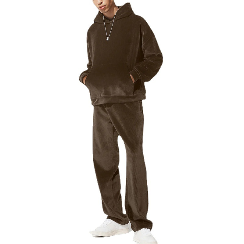 5e51e99f1bb292f074ef96e830b13beba2ea645f5536e0337ec849530fd68015.png Men's Dark Brown Corduroy Autumn and Winter Two Piece Set