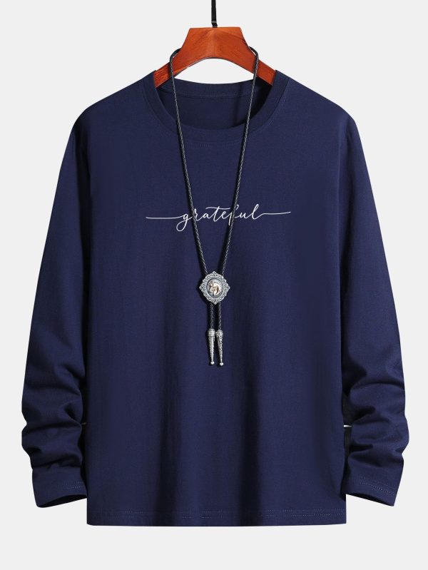 Long Sleeve Grateful Print Cotton T-Shirt