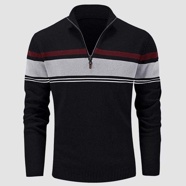 Men's Sweater Half Zipper Turtleneck Warm Pullover Slim Fit Casual Comfortable Striped Knitted Sweaters