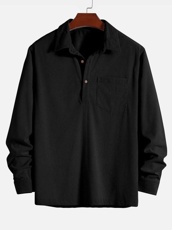 Long Sleeve Polo Collar Corduroy Shirt & Shorts