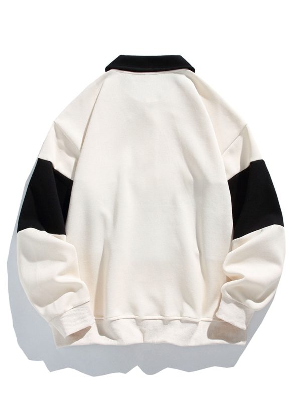 Relax Fit Color Block Patchwork Polo Sweatshirt