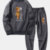 Robot Bear Print Raglan Sleeves Sweatshirt & Jogger Pants
