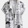 Skull Text Print Button Up Shirt