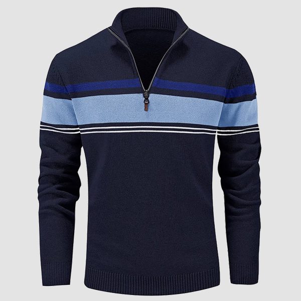 Men's Sweater Half Zipper Turtleneck Warm Pullover Slim Fit Casual Comfortable Striped Knitted Sweaters