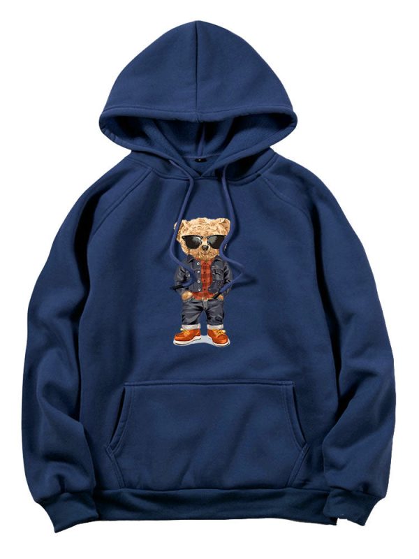 Denim Bear Print Hoodie