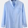 Long Sleeved Linen Look Stand Collar Shirt & Straight Leg Linen Pants