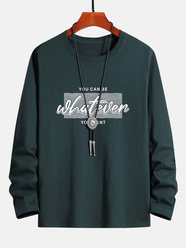 Long Sleeve Slogan Print Cotton T-Shirt