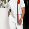 Suitmens Men's White printed short-sleeved suit 3 colors 156