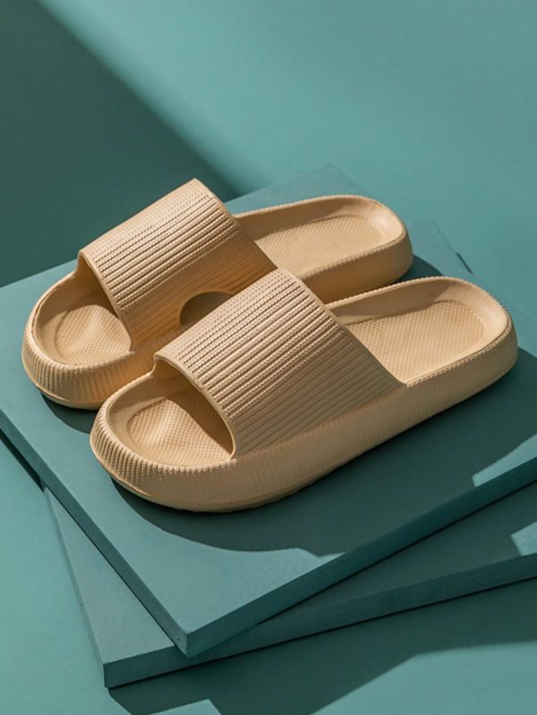 Summer Beach Thick Bottom Non-slip Plastic Slippers Khaki Casual Slip-on Slippers For Women, Khaki Women's Plastic Slippers