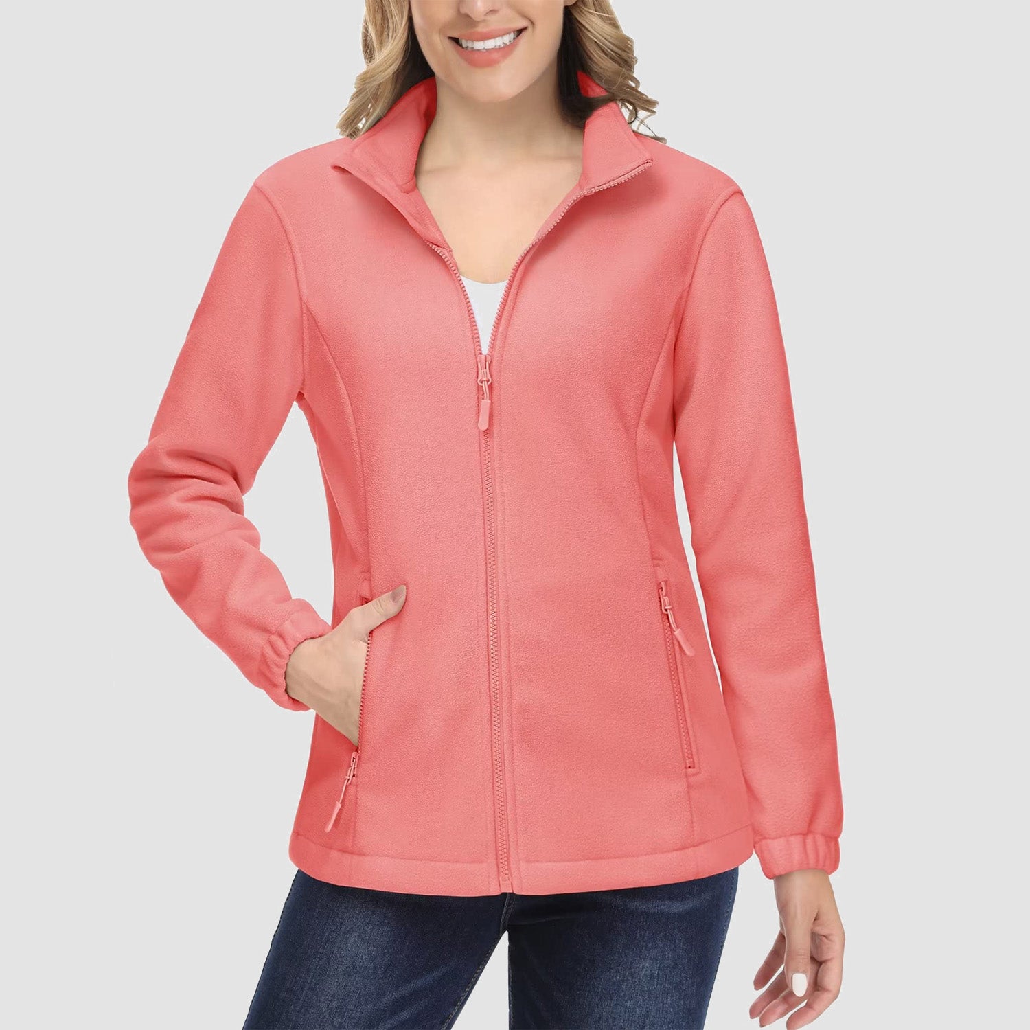 6b4b1a360b52d5b36a6e5d67d80e1c1f58dc0e8d266af495fe47a9efa638b8ac.jpg Women's Fleece Jacket Soft Full Zip Warm Long Sleeve with 2 Zipper Pockets Winter Jackets