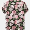 Skull Rose Print Button Up Shirt
