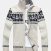 Christmas Geometric Print Zip Up Sweater