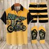 Suitmens Men's Modified Motorcycle Print Shirt Three-Piece Set 070