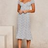 Puff Sleeves Floral Print Midi Dress